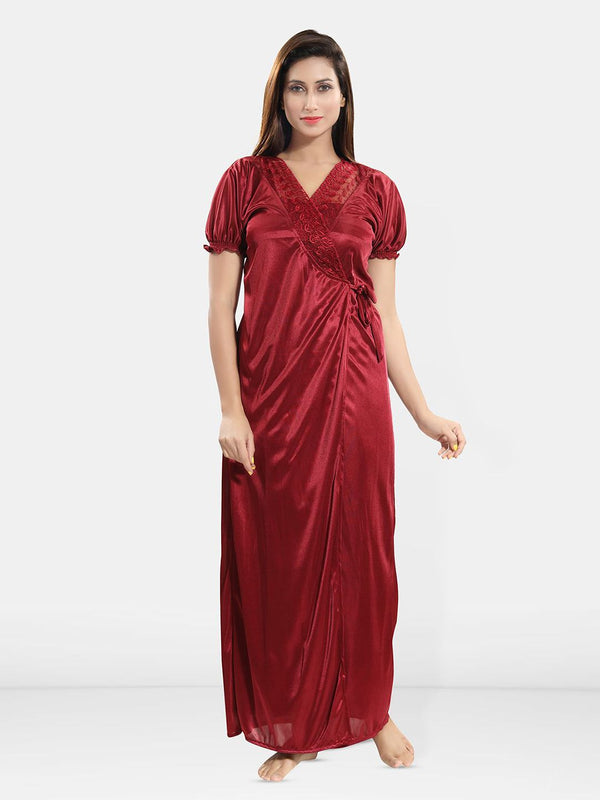 Be You Women Satin Maxi Wrap Nightdress With Robe