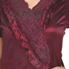 Be You Women Self Design Maxi Nightdress with Robe