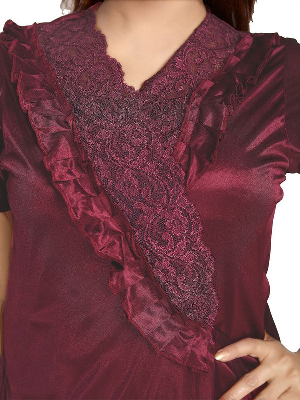 Be You Women Self Design Maxi Nightdress with Robe