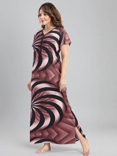 Be You Sarina Satin Spiral Printed Maxi Nightdress