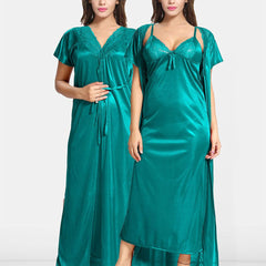 Be You Solid Satin Maxi Nightdress With Robe