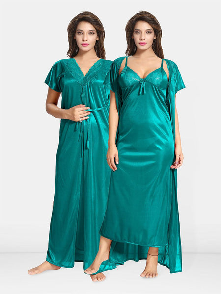 Be You Solid Satin Maxi Nightdress With Robe