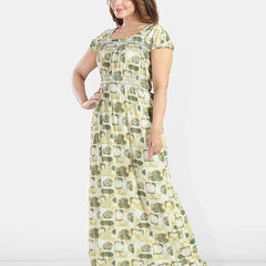 Be You Women Printed Square Neck Satin Maxi Nightdress
