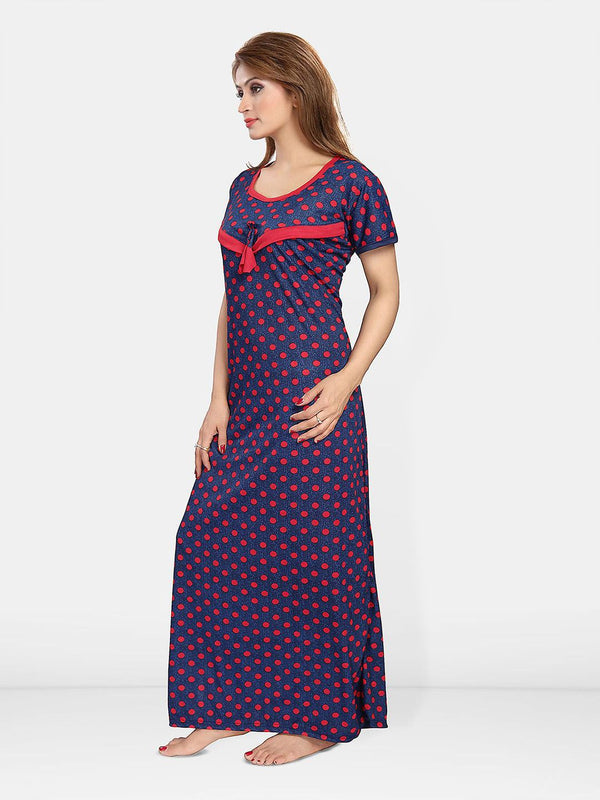 Be You Satin Polka Dots Printed Maxi Nightdress