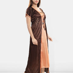 Be You Women Shoulder Strap Embroidered Nightdress with Robe