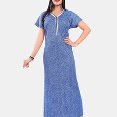 Be You Women Printed Satin Short Sleeves Maxi Nightdress