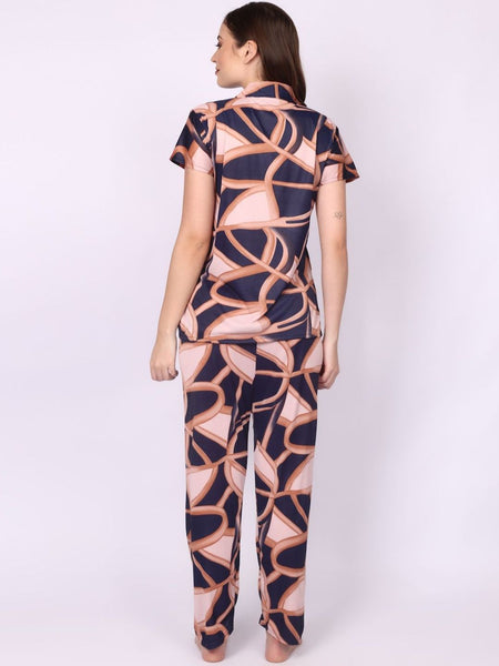 Be You Women Satin Geomatric Print Printed Night suit