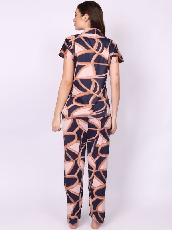 Be You Women Satin Geomatric Print Printed Night suit