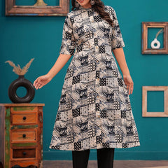 Be You Abstract Printed Mandarin Collar A-Line Kurta With Trousers