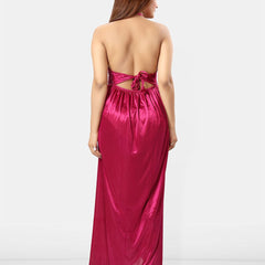 Be You Women Satin Halter Neck Maxi Nightdress