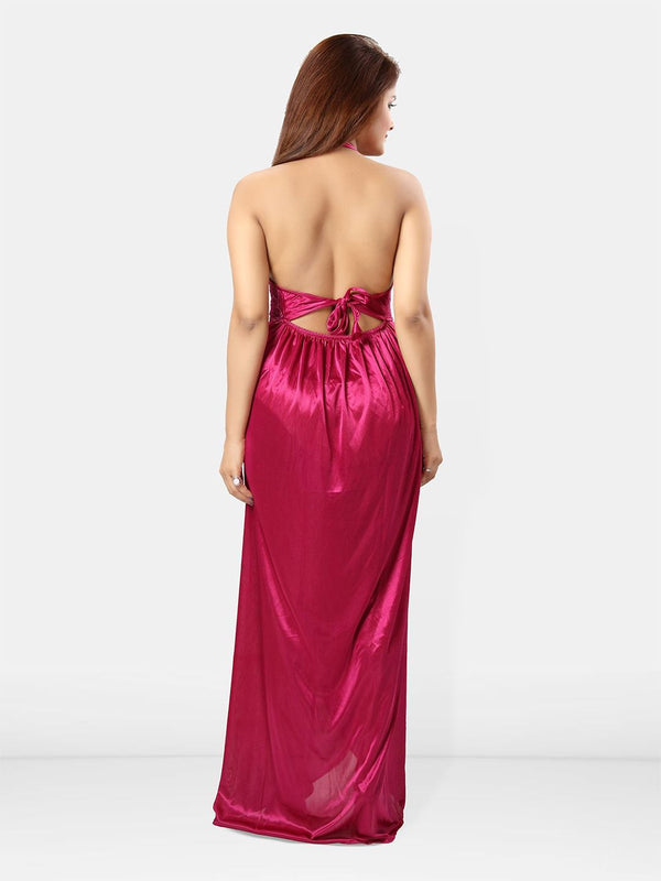 Be You Women Satin Halter Neck Maxi Nightdress