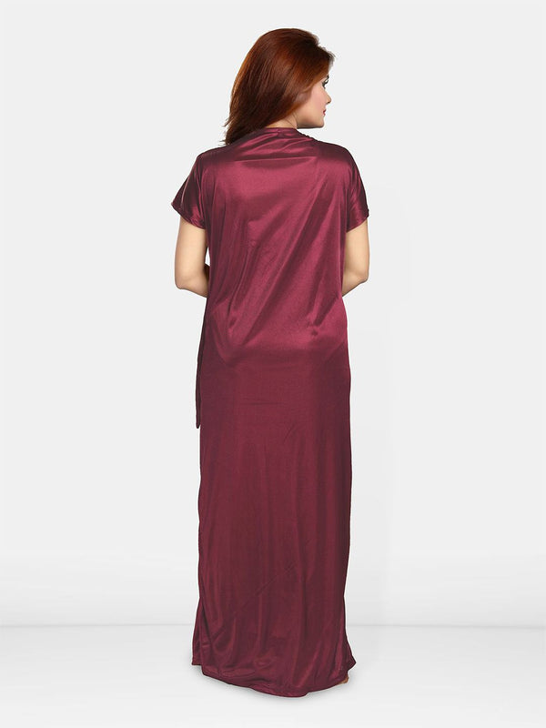 Be You Women Self Design Maxi Nightdress with Robe