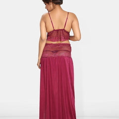 Be You Solid Lace Details Satin Nighty with Robe