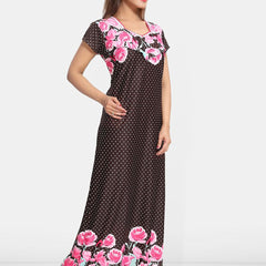 Be You Women Satin Printed Short Sleeves Maxi Maternity Nightdress