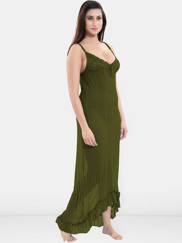 Be You Women Self Design Shoulder Straps High-Low Net Baby Doll