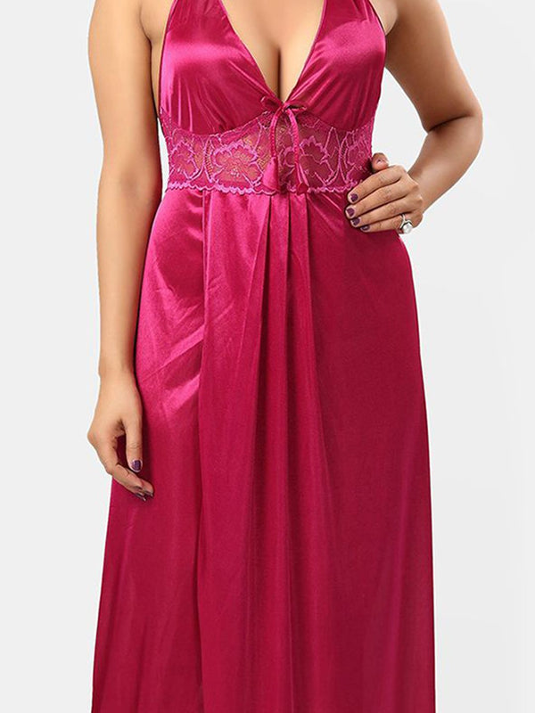 Be You Women Satin Halter Neck Maxi Nightdress