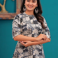 Be You Abstract Printed Mandarin Collar A-Line Kurta With Trousers