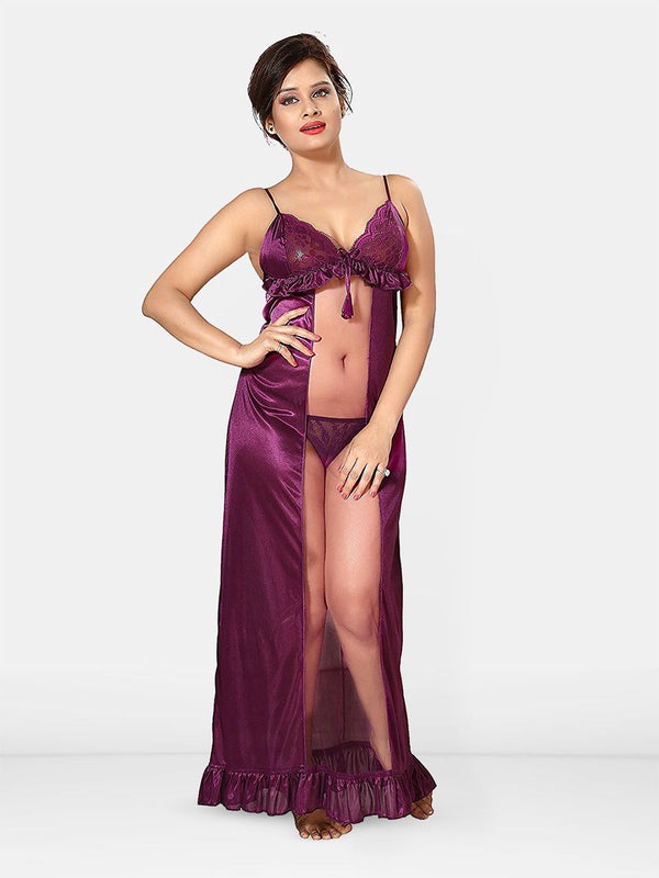 Be You Women Solid Maxi Nightdress