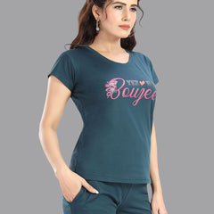 Be You Women Typography Printed T-shirt & Shorts Night suit