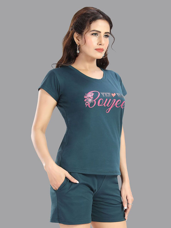 Be You Women Typography Printed T-shirt & Shorts Night suit