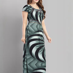 Be You Sarina Satin Spiral Printed Maxi Nightdress