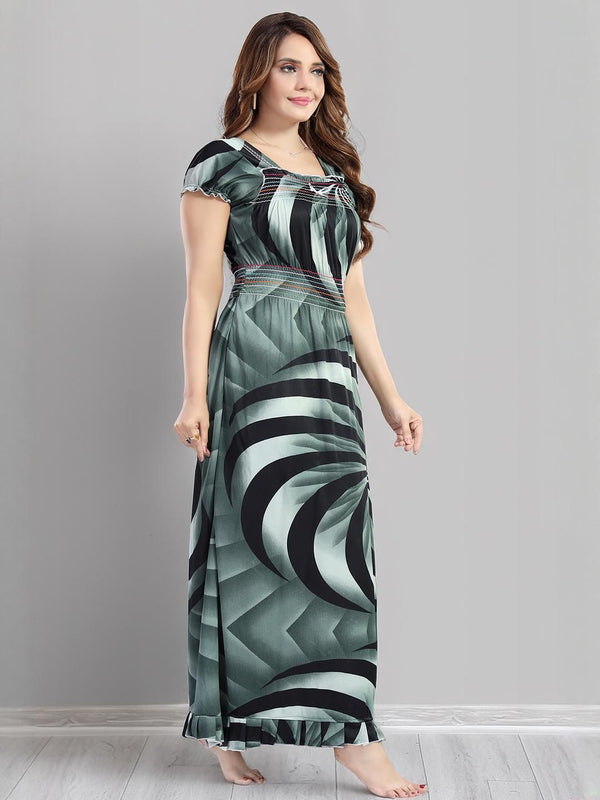 Be You Sarina Satin Spiral Printed Maxi Nightdress