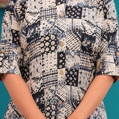 Be You Abstract Printed Mandarin Collar A-Line Kurta With Trousers
