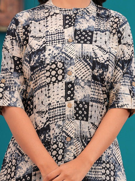 Be You Abstract Printed Mandarin Collar A-Line Kurta With Trousers