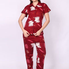 Be You Women Maroon Printed Night suit