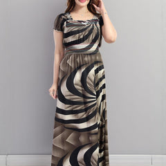Be You Sarina Satin Spiral Printed Maxi Nightdress