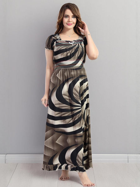 Be You Sarina Satin Spiral Printed Maxi Nightdress