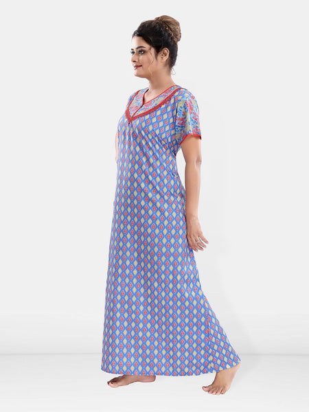 Be You Women Printed Pure Cotton Maxi Nightdress