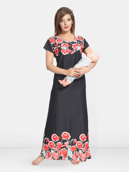 Be You Women Printed Maxi Maternity Nightdress