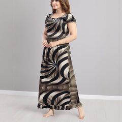 Be You Sarina Satin Spiral Printed Maxi Nightdress