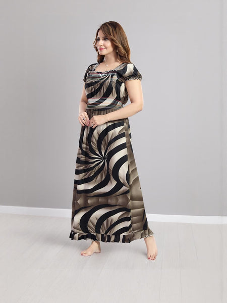 Be You Sarina Satin Spiral Printed Maxi Nightdress