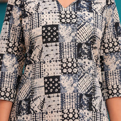 Be You Women Abstract Printed Notch Neck Straight Kurta With Trousers