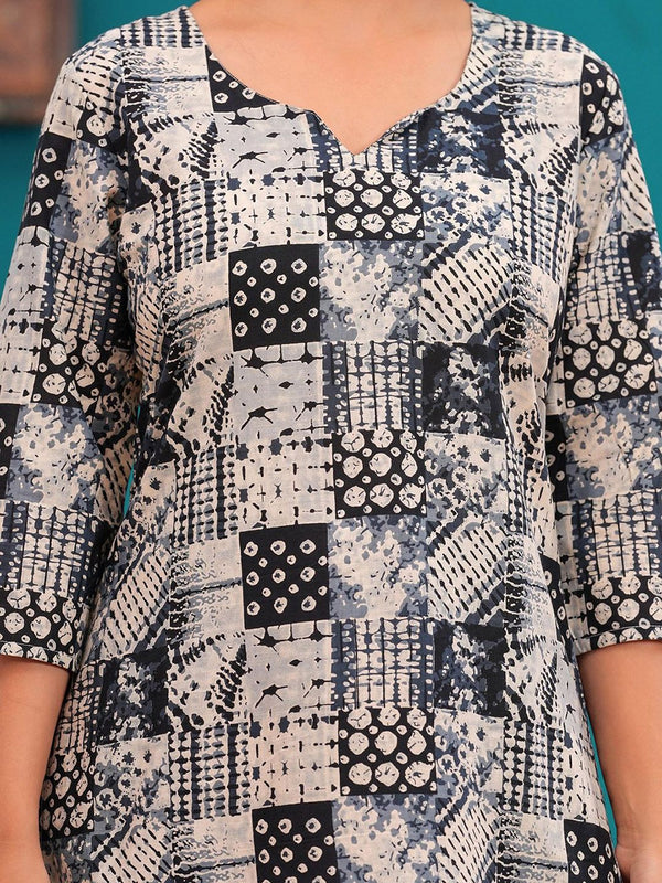 Be You Women Abstract Printed Notch Neck Straight Kurta With Trousers