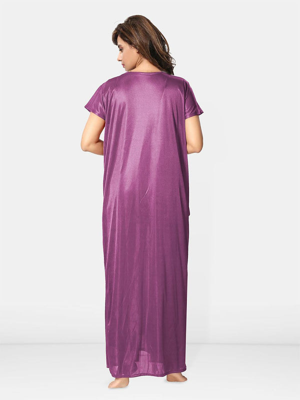Be You Solid Satin 2 pieces Nighty with Robe