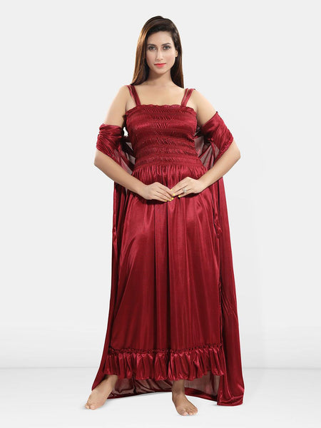 Be You Women Satin Maxi Wrap Nightdress With Robe