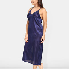 Be You Women Satin Shoulder Straps Maxi Wrap Nightdress with Robe