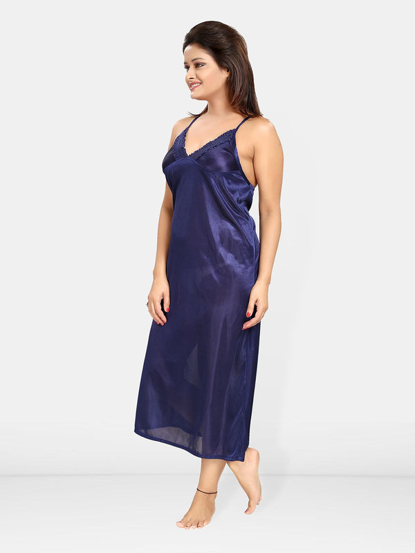 Be You Women Satin Shoulder Straps Maxi Wrap Nightdress with Robe