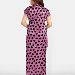 Be You Women Printed V-Neck Maxi Nightdress with Robe