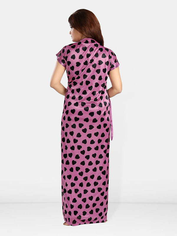 Be You Women Printed V-Neck Maxi Nightdress with Robe