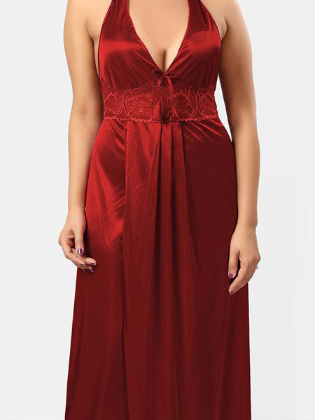 Be You Women Halter Neck Self Design Nightgown
