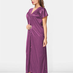 Be You Solid Satin 2 pieces Nighty with Robe
