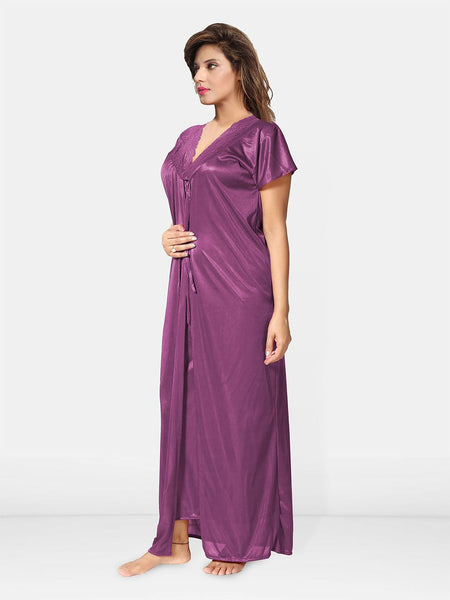 Be You Solid Satin 2 pieces Nighty with Robe