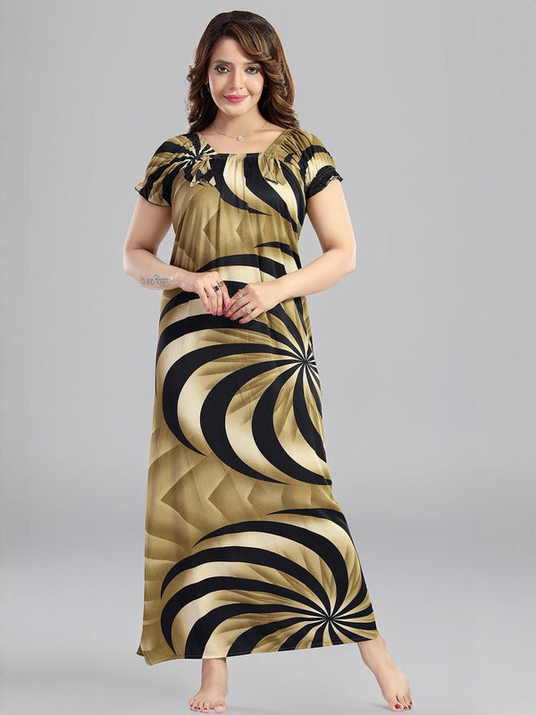 Be You Sarina Satin Spiral Printed Maxi Nightdress