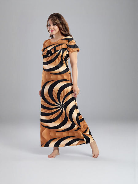 Be You Sarina Satin Spiral Printed Maternity Maxi Nightdress