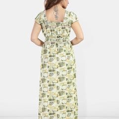 Be You Women Printed Square Neck Satin Maxi Nightdress