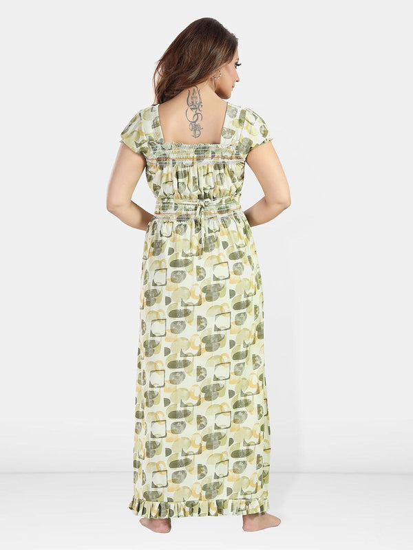 Be You Women Printed Square Neck Satin Maxi Nightdress